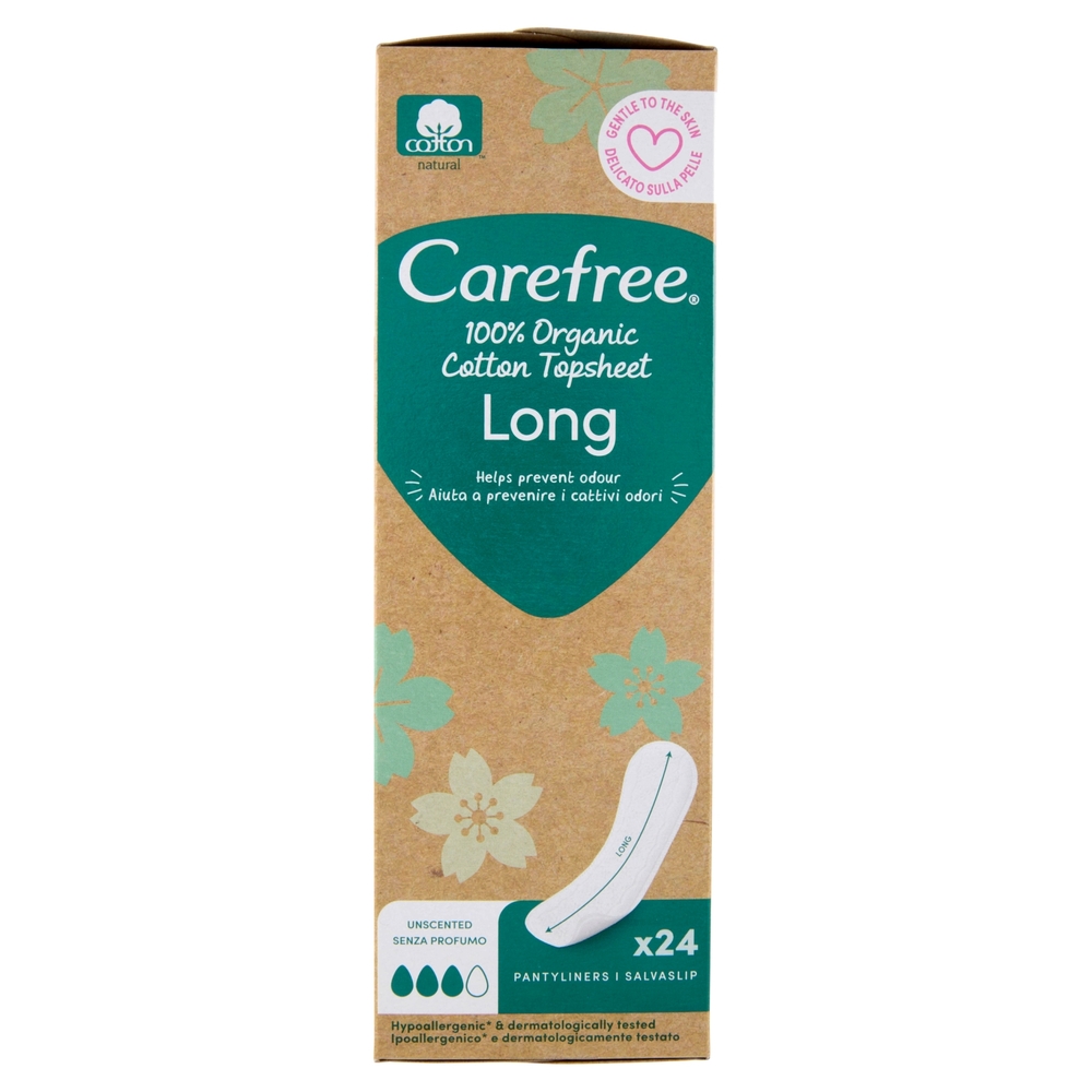 Carefree 100% Organic Cotton Topsheet Long Salvaslip 24 pz